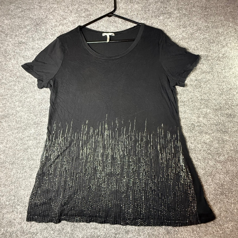 Metro 7 Womens XL Black Gold Metallic Foil Graphic Short Sleeve Scoop Neck Tee
